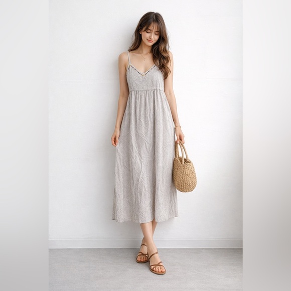 Hem & Thread Dresses & Skirts - Hem & Thread Strappy Midi Maxi Long Dress Cotton Grey Stripe Large